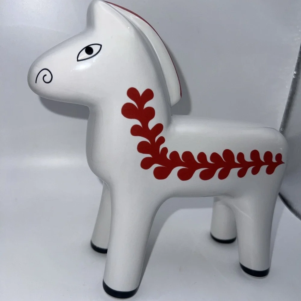 IKEA VINTERFINT Ceramic Christmas Decoration Horse White & Red Mint Condition